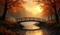 Enchanting Autumn Bridge at Sunset Royalty Free Stock Photo