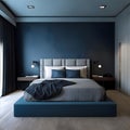 Modern Minimalist Delight: Blue and Black Bedroom Interior Design Inspiration
