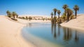 Tranquil desert oasis scene with palm trees