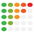 5-step simple progress, level indicator with color code. Progression, steps, phases concept graphics