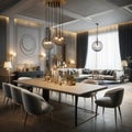 Modern elegance: chic living and dining space with artistic touches