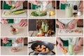 A Step by Step Collage of Making Chilled Cucumber Soup with Prawns Royalty Free Stock Photo