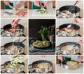 A Step by Step Collage of Making Fettuccine Alfredo Royalty Free Stock Photo