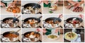 A Step by Step Collage of Making Pasta with Meatballs and Mushr Royalty Free Stock Photo