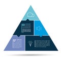 Step by step diagram. Flat triangle with color sections. Triangle scheme, chart, graph, options banner with parts.