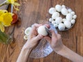 Step by step. egg cut in half, for making stuffed eggs