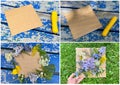 Picture panel made of natural material, flowers and grass, kids craft,