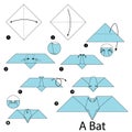 Step by step instructions how to make origami A Bat. Royalty Free Stock Photo