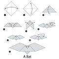 Step by step instructions how to make origami A Bat. Royalty Free Stock Photo