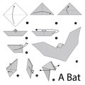 Step by step instructions how to make origami A Bat. Royalty Free Stock Photo