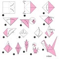 Step by step instructions how to make origami A Bird. Royalty Free Stock Photo