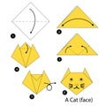 Step by step instructions how to make origami A Cat. Royalty Free Stock Photo