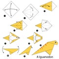 Step by step instructions how to make origami A Dinosaur. Royalty Free Stock Photo