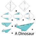 Step by step instructions how to make origami A Dinosaur. Royalty Free Stock Photo