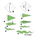 Step by step instructions how to make origami snake.