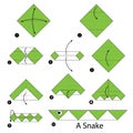 Step by step instructions how to make origami A Snake. Royalty Free Stock Photo