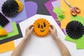 Step by step master class. Create a decoration for a party from Halloween pumpkins. Royalty Free Stock Photo