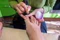 Step-by-step pedicure at home. Concept of toenail care