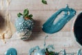 Tasty Blue chocolate dipped strawberry with sugar sprinkles on wood background Royalty Free Stock Photo