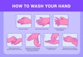 Step by steps to properly wash your hand with picture illustrations with modern purple vivid color Royalty Free Stock Photo