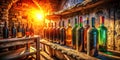 Sunlit Georgian Wine Cellar Aged Wine Bottles in a Traditional Rustic Setting Royalty Free Stock Photo
