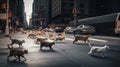 Retro Minimalism: Dramatic NYC Street with a Swarm of Cats, Cinematic Production Still in Unreal Engine, Generative AI