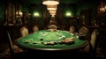 All-In Excitement: Poker Table with Chips and Cards in Casino