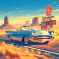 Retro American Road Trip Illustration