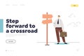 Step to crossroad concept of landing page with thoughtful businessman choosing right direction Royalty Free Stock Photo