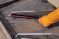 Step to use brush apply Liquid Penetrant into the welded for Non-Destructive Testing& x28;NDT& x29; with process Penetrant Testing