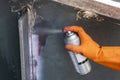 Developer spray into the welded with process Penetrant TestingPT