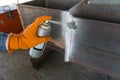 Developer spray into the welded with process Penetrant TestingPT