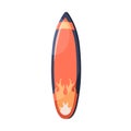 Step-up board, short surfboard for beach water sport, summer wave surfing. Pointed stepup shortboard, top view. Flat