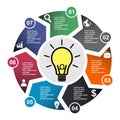 7 step vector element in seven colors with labels, infographic diagram. Business concept of 7 steps or options with light bulb Royalty Free Stock Photo