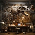Astonishing Wallpaper: Dinosaur Fossils with Futuristic Robotic Parts