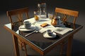 Dining table with utensils and coffee