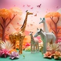 Origami Zoo on Pastel Background