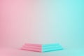 3 step White cube podium on pastel studio, blue and pink background Royalty Free Stock Photo