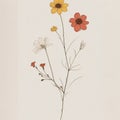 Earthy Elegance: Vibrant Minimalist Flowers in Stick-and-Poke Style. AI Generated