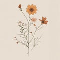 Earthy Elegance: Vibrant Minimalist Flowers in Stick-and-Poke Style. AI Generated