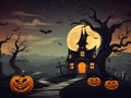 Eerie Haunting: Full Moon Over Spooky Halloween House