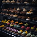 Set of Cupcakes in a Bakery Store Behind Glass Vitrine - Generative AI