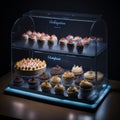 Set of Cupcakes in a Bakery Store Behind Glass Vitrine - Generative AI