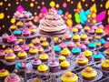 Set of Cupcakes in a Bakery Store Behind Glass Vitrine - Generative AI