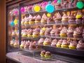 Set of Cupcakes in a Bakery Store Behind Glass Vitrine - Generative AI