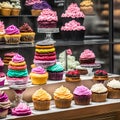 Set of Cupcakes in a Bakery Store Behind Glass Vitrine - Generative AI