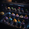 Set of Cupcakes in a Bakery Store Behind Glass Vitrine - Generative AI