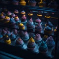 Set of Cupcakes in a Bakery Store Behind Glass Vitrine - Generative AI