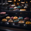 Set of Cupcakes in a Bakery Store Behind Glass Vitrine - Generative AI