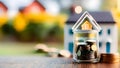 Dreams in a Jar: Illustration of a Jar in a House Shape with Coin Stacks, Symbolizing Saving for a Home